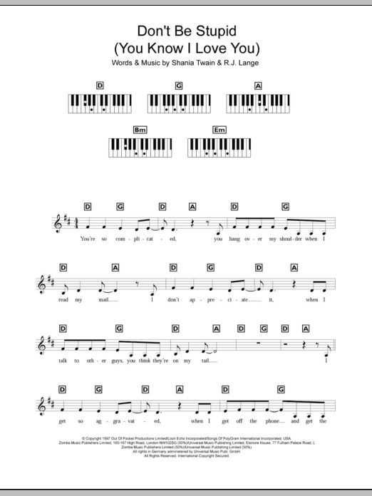 Produktgalerie: Seite 1 von 1 Don't Be Stupid (You Know I Love You), Shania Twain, Klavier