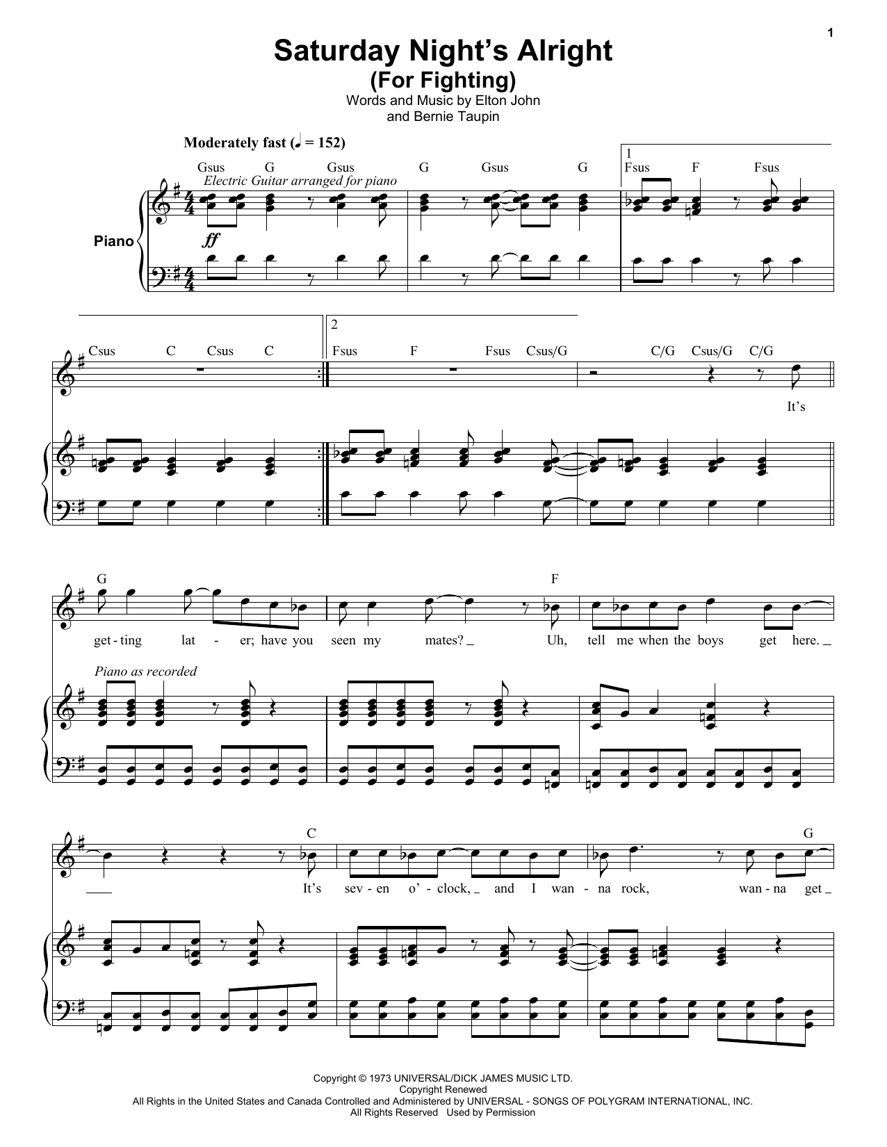 Product gallery: Page 1 of 1 Saturday Night's Alright (For Fighting), Elton John