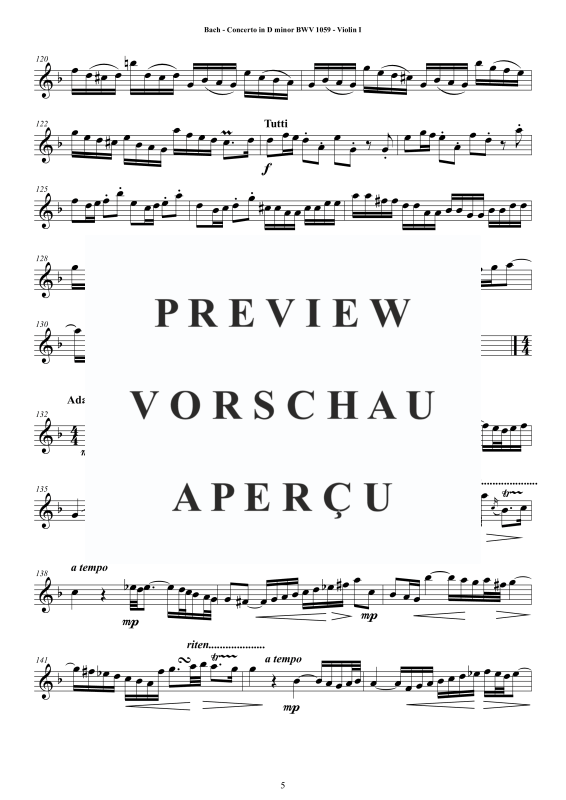 Product gallery: Page 6 of 11 Concerto in D-Moll BWV 1059, , String Quartet - Individual Parts