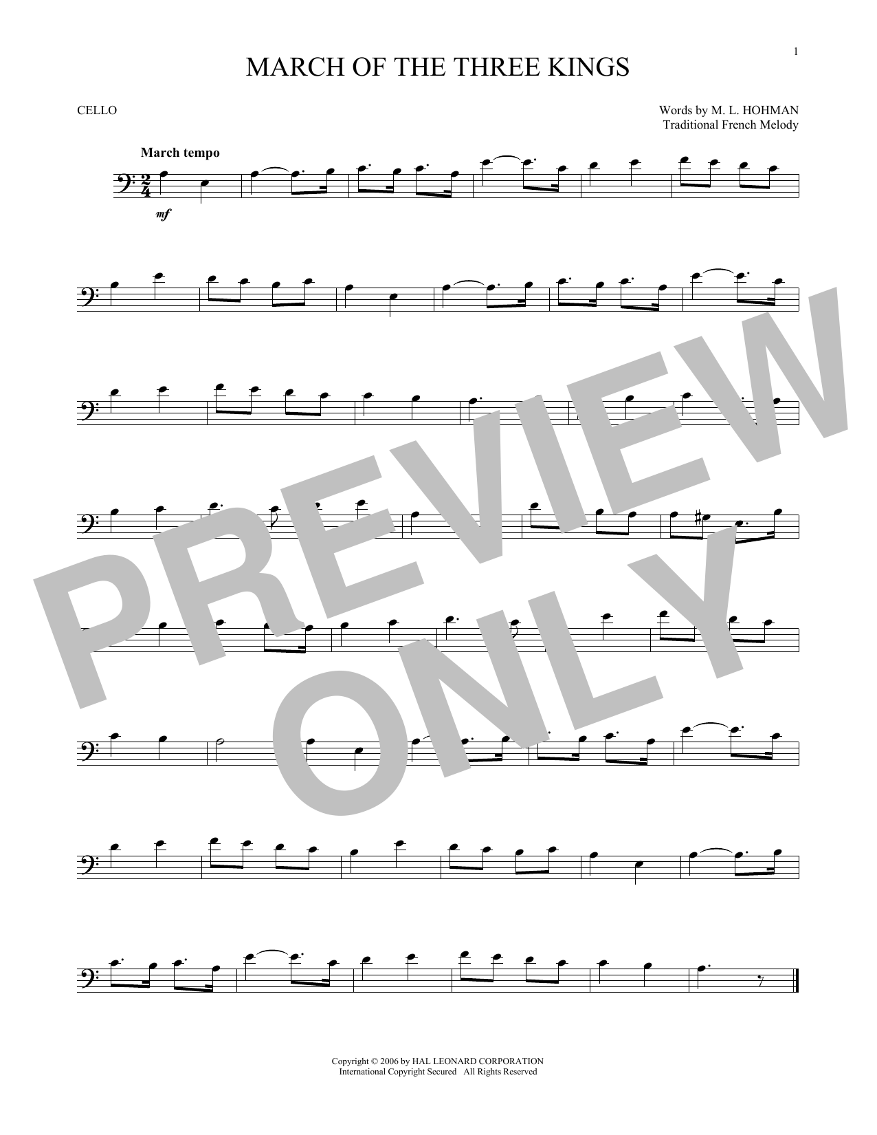 Produktgalerie: Seite 1 von 1 March Of The Three Kings, Traditional French Melody, Violoncello