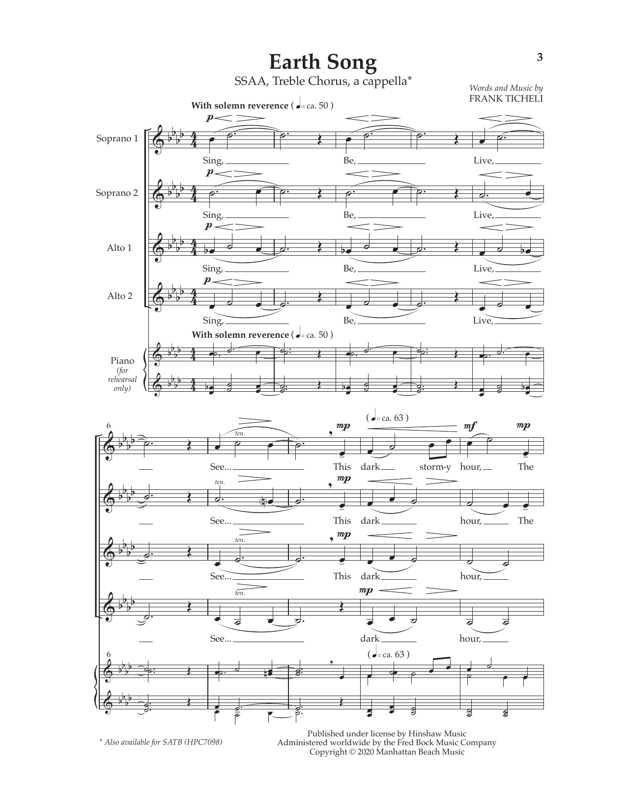 Product gallery: Page 1 of 1 Earth Song, Frank Ticheli