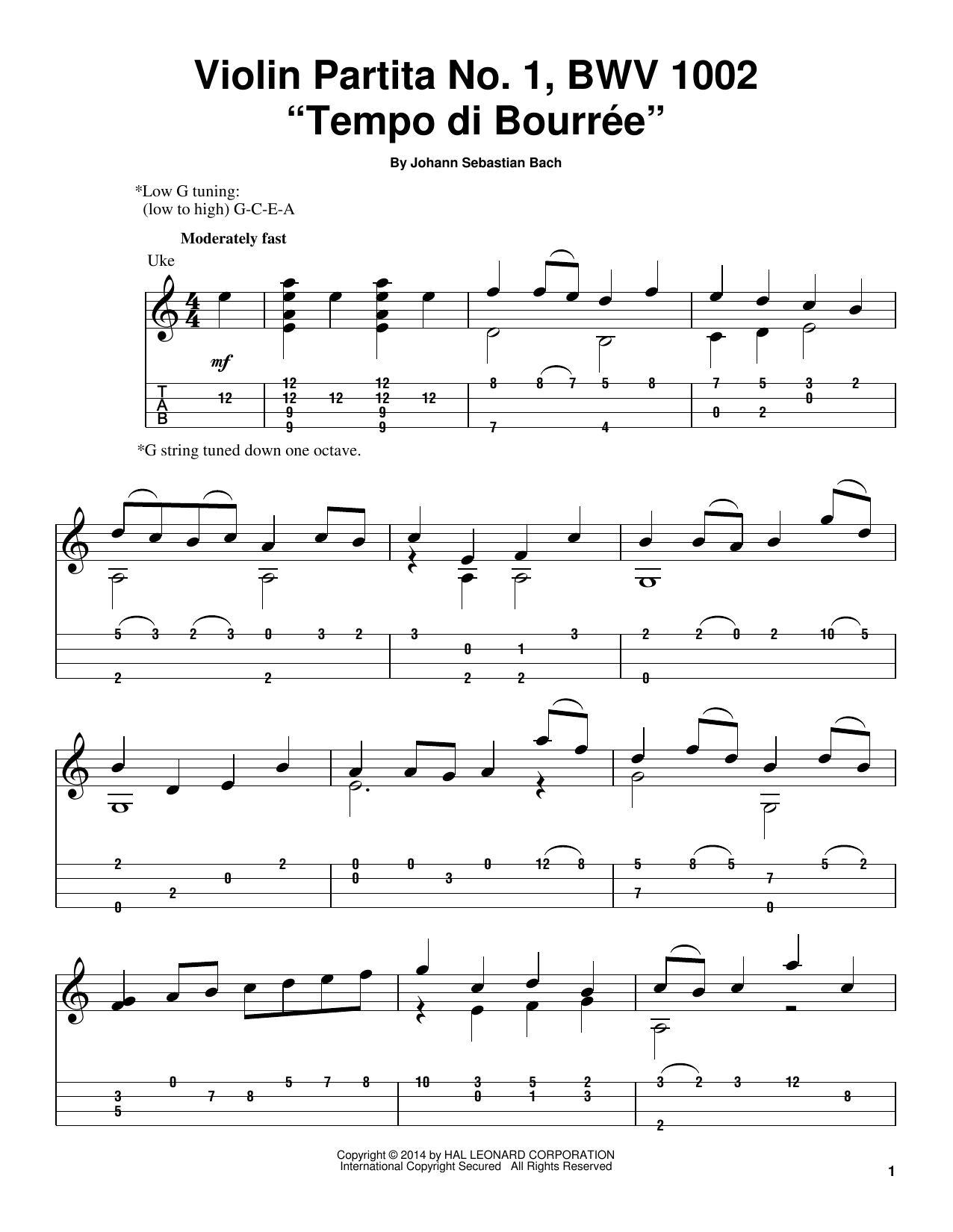Produktgalerie: Seite 1 von 1 Tempo Di Bourree, BWV 1002, Johann Sebastian Bach, Ukulele