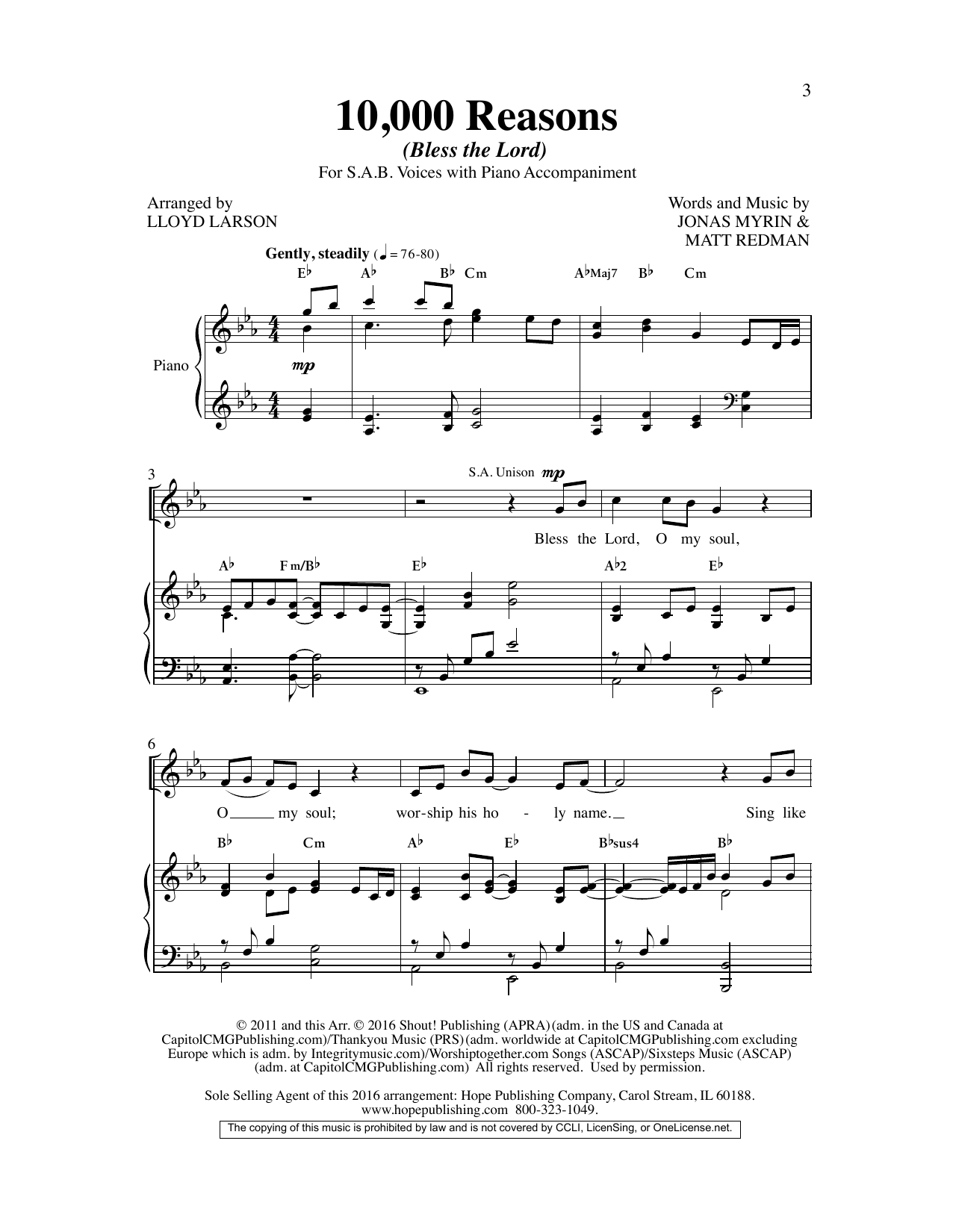 Product picture to: 10,000 Reasons (Bless the Lord) (arr. Lloyd Larson)