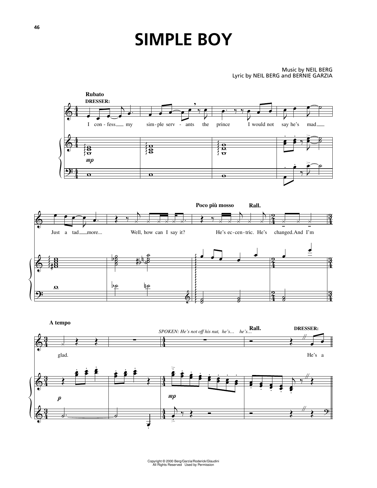 Produktgalerie: Seite 1 von 1 Simple Boy (from The Prince And The Pauper), Bernie Garzia, Gesang, Klavier