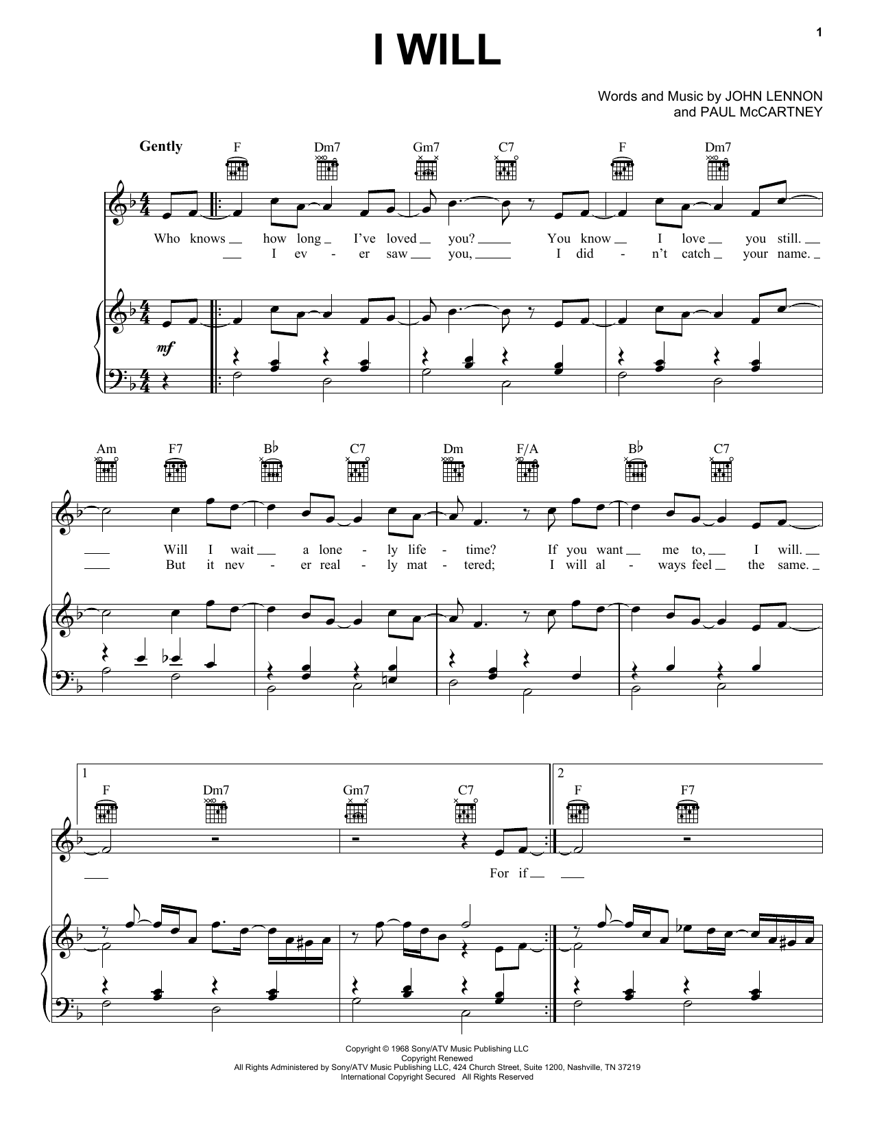 Produktgalerie: Seite 1 von 1 I Will, The Beatles, Gesang, Gitarre, Klavier