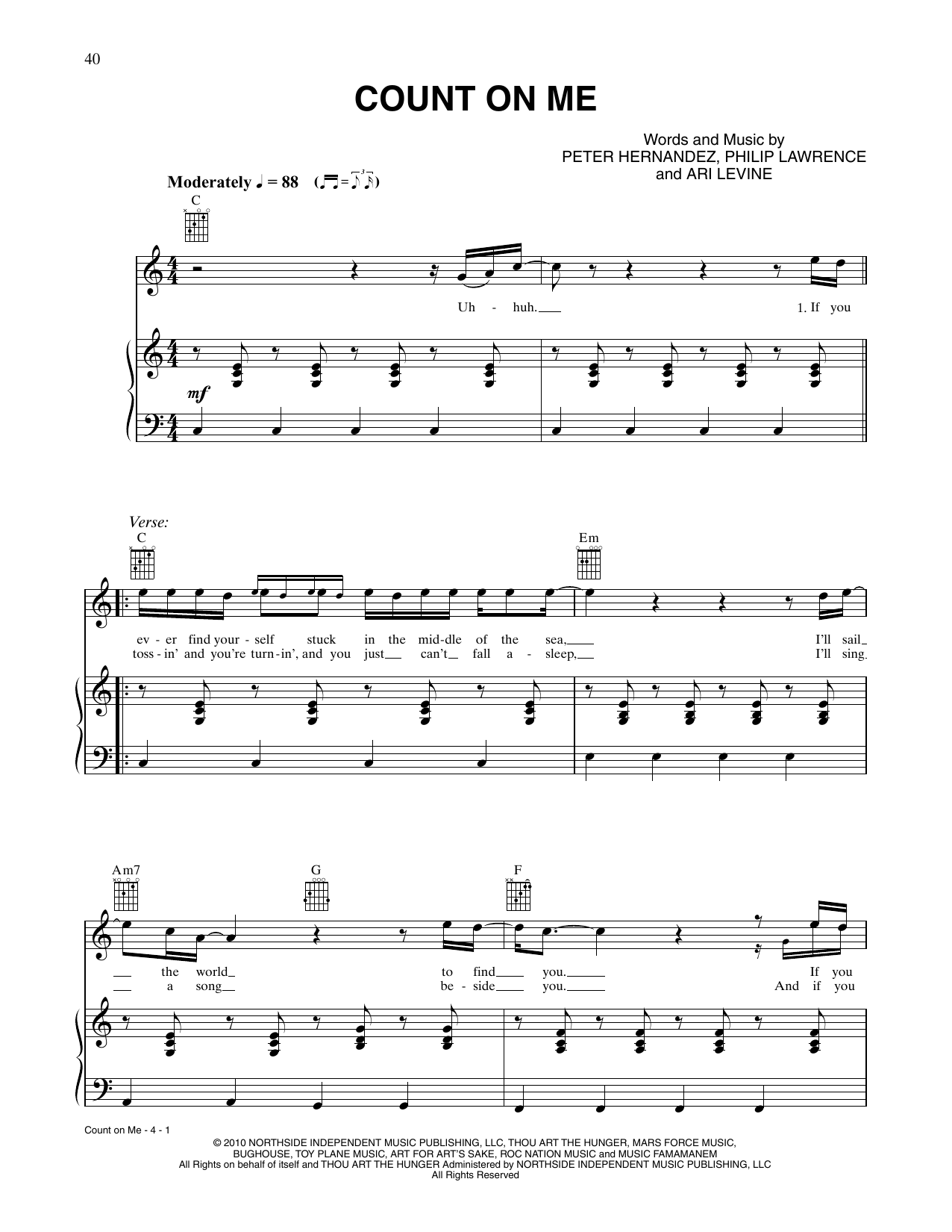 Produktgalerie: Seite 1 von 1 Count On Me, Bruno Mars, Gesang, Gitarre, Klavier