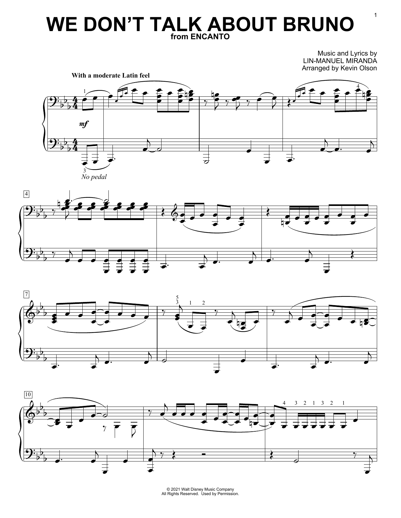 Produktgalerie: Seite 1 von 1 We Don't Talk About Bruno (from Encanto) (arr. Kevin Olson), Lin-Manuel Miranda, Klavier