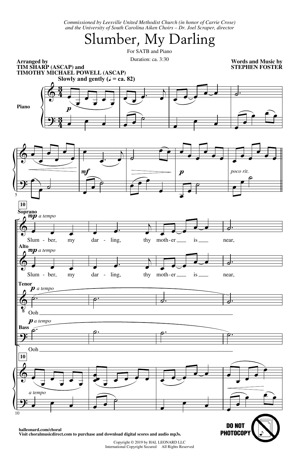 Product gallery: Page 1 of 1 Slumber My Darling (arr. Tim Sharp and Timothy Michael Powell), Stephen Foster