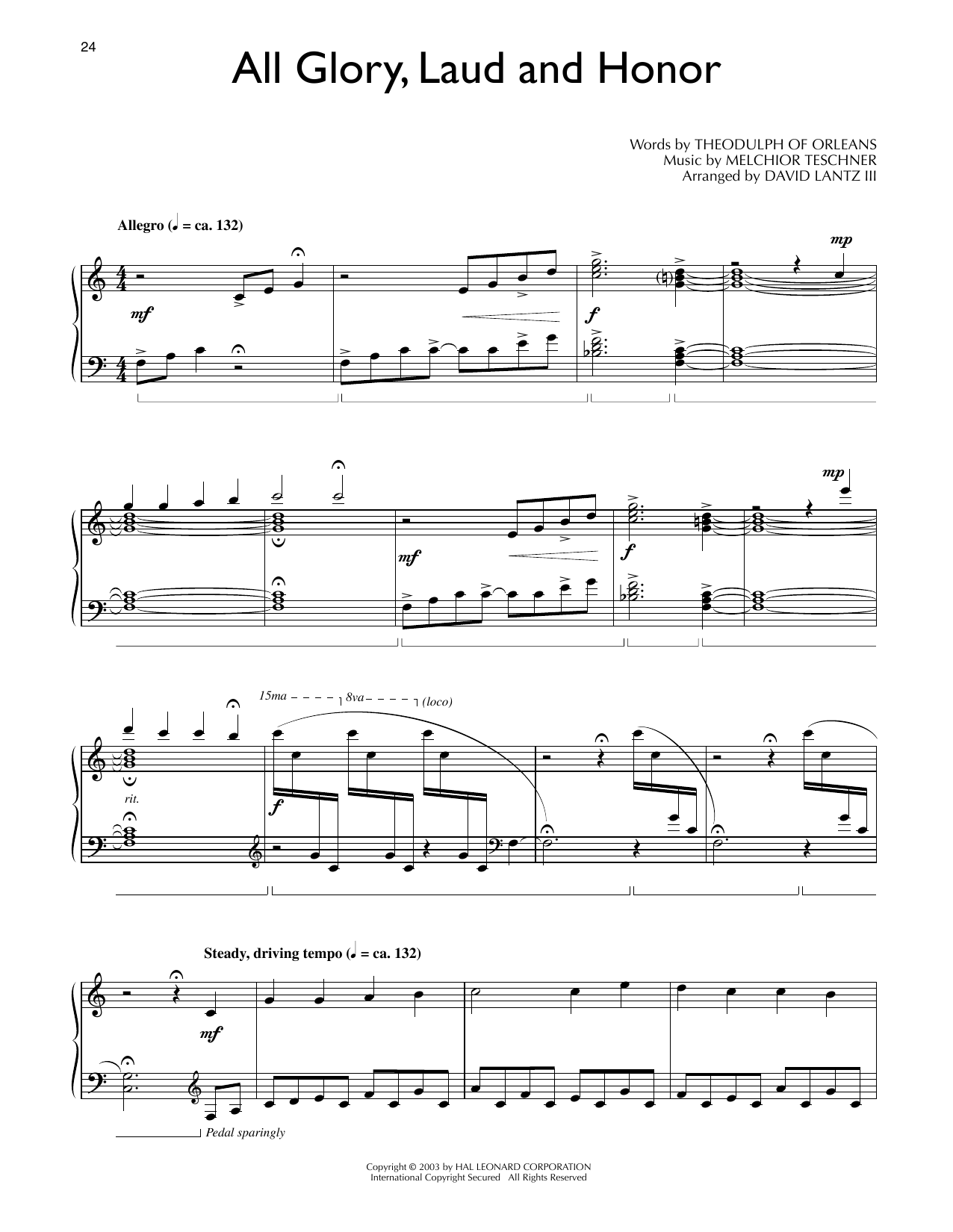 Product picture to: All Glory, Laud And Honor (arr. David Lantz III)