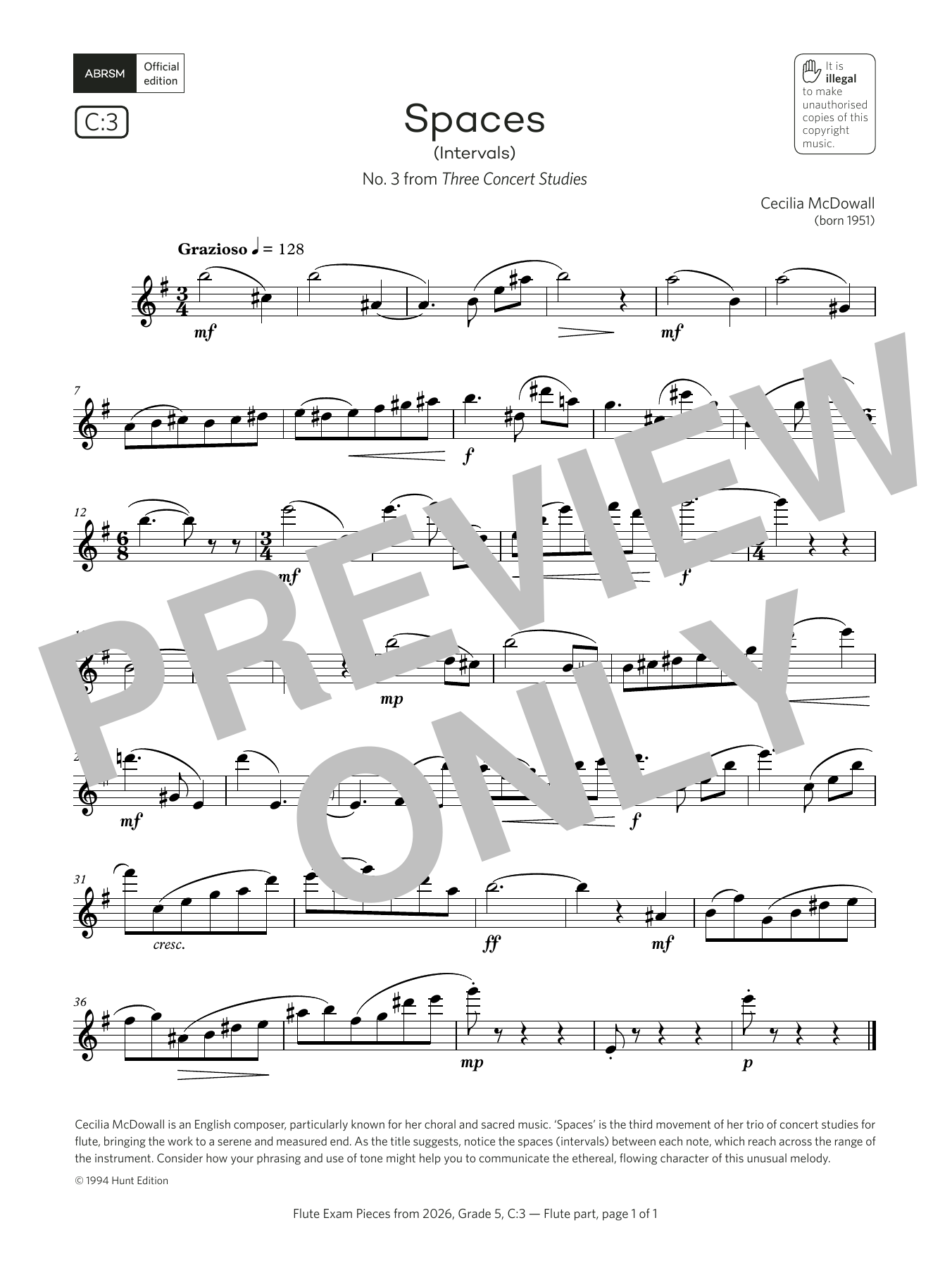 Product gallery: Page 1 of 1 Spaces (Grade 5, list C3, from the ABRSM Flute Syllabus from 2026), Cecilia McDowall
