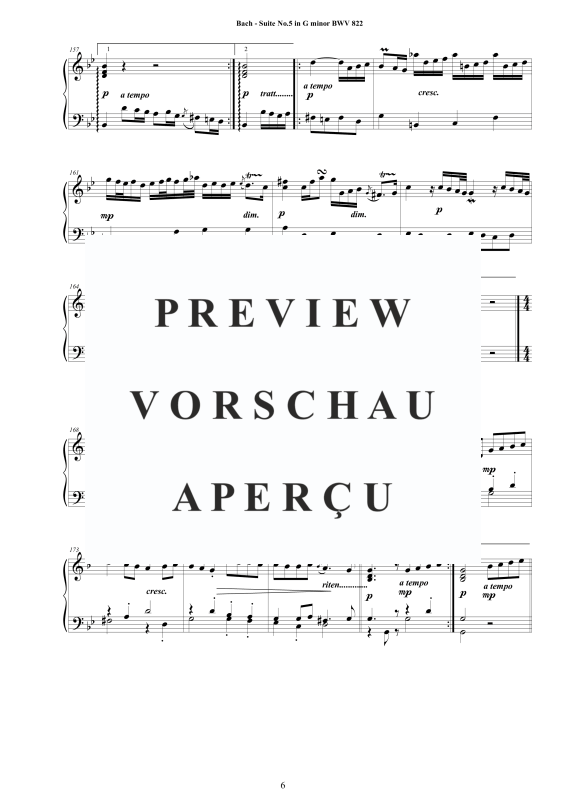 Produktgalerie: Seite 7 von 11 Suite No.5 in G-Moll BWV 822 - Complete Piano Version, , Klavier Solo