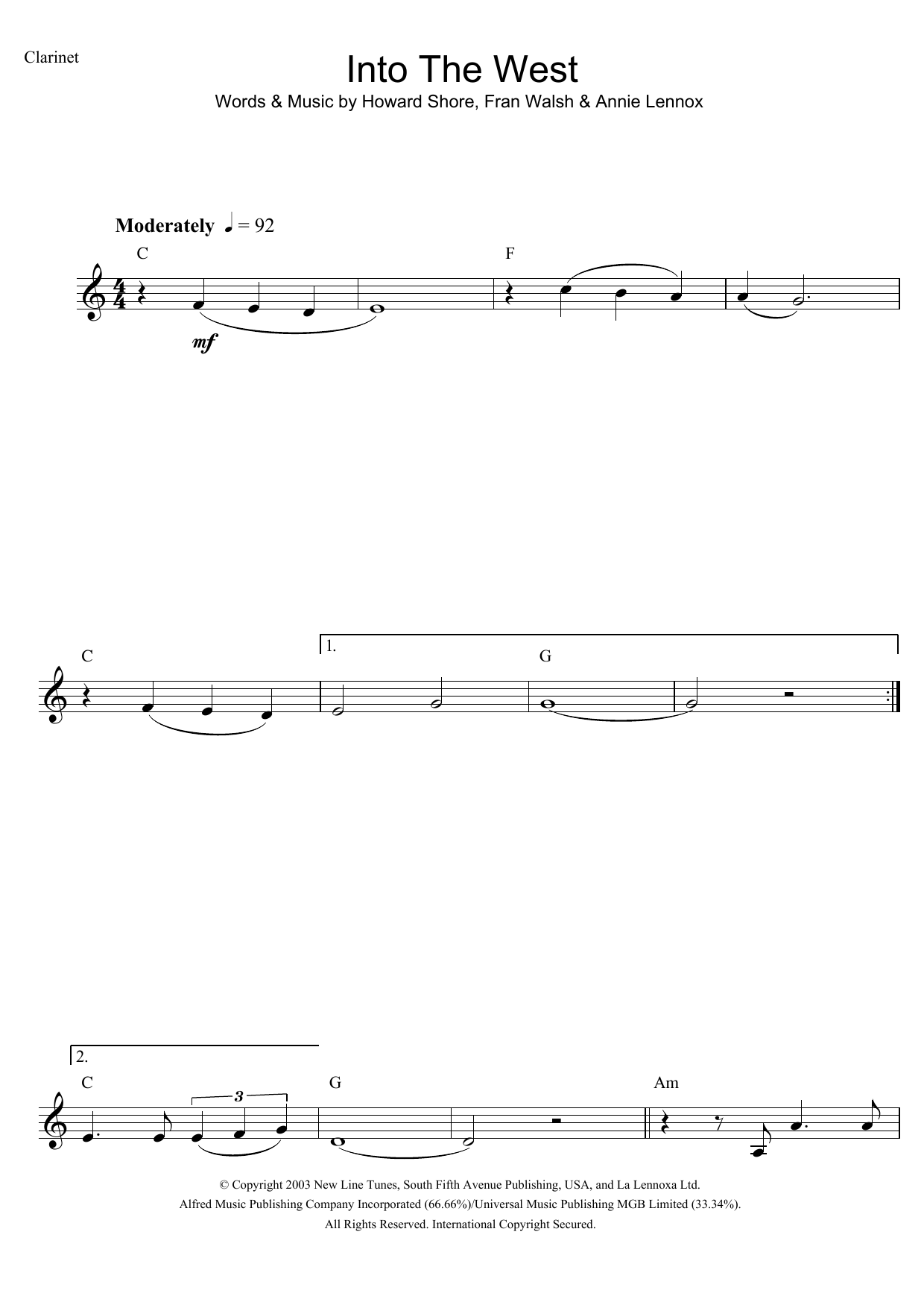 Product gallery: Page 1 of 1 Into The West (from The Lord Of The Rings: The Return Of The King), Annie Lennox