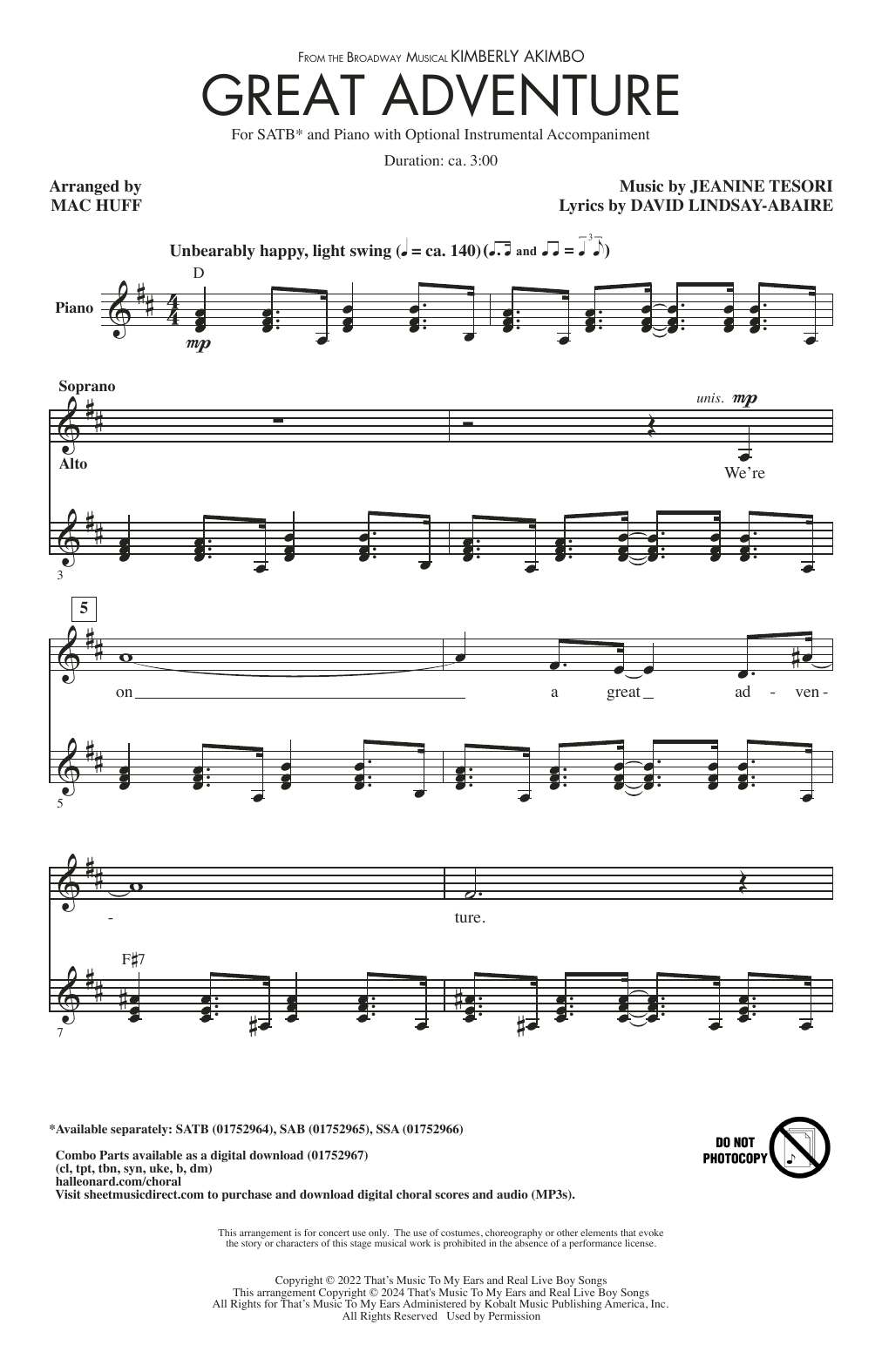 Product picture to: Great Adventure (from Kimberly Akimbo) (arr. Mac Huff)