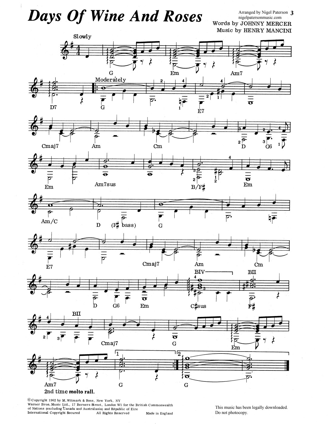 Product gallery: Page 1 of 1 The Days Of Wine And Roses, Henry Mancini