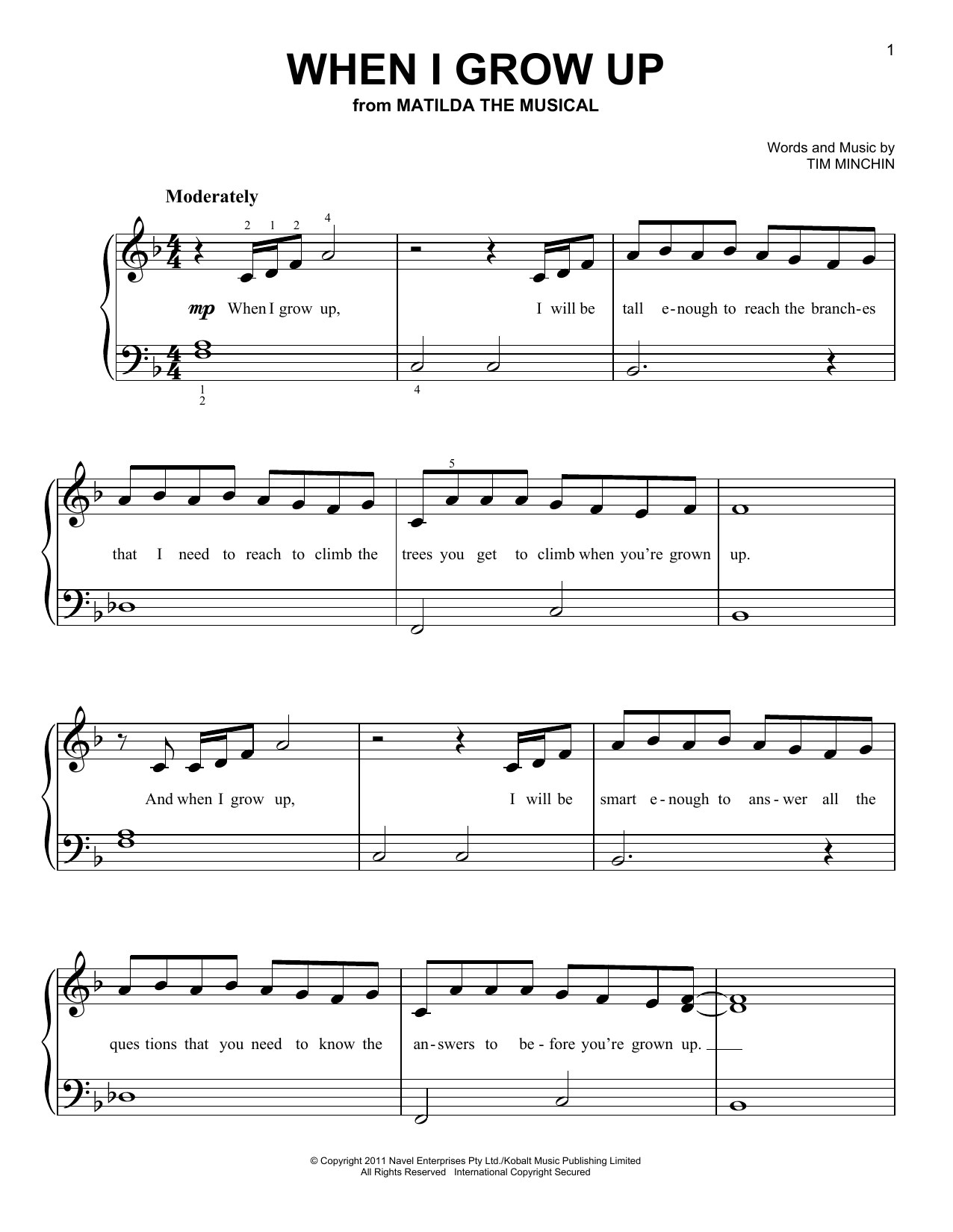 Product picture to:  When I Grow Up (from Matilda The Musical) - Tim Minchin