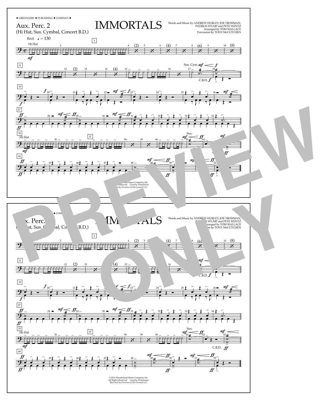 Product picture to: Immortals (from Big Hero 6) (arr. Tom Wallace) - Aux. Perc. 2
