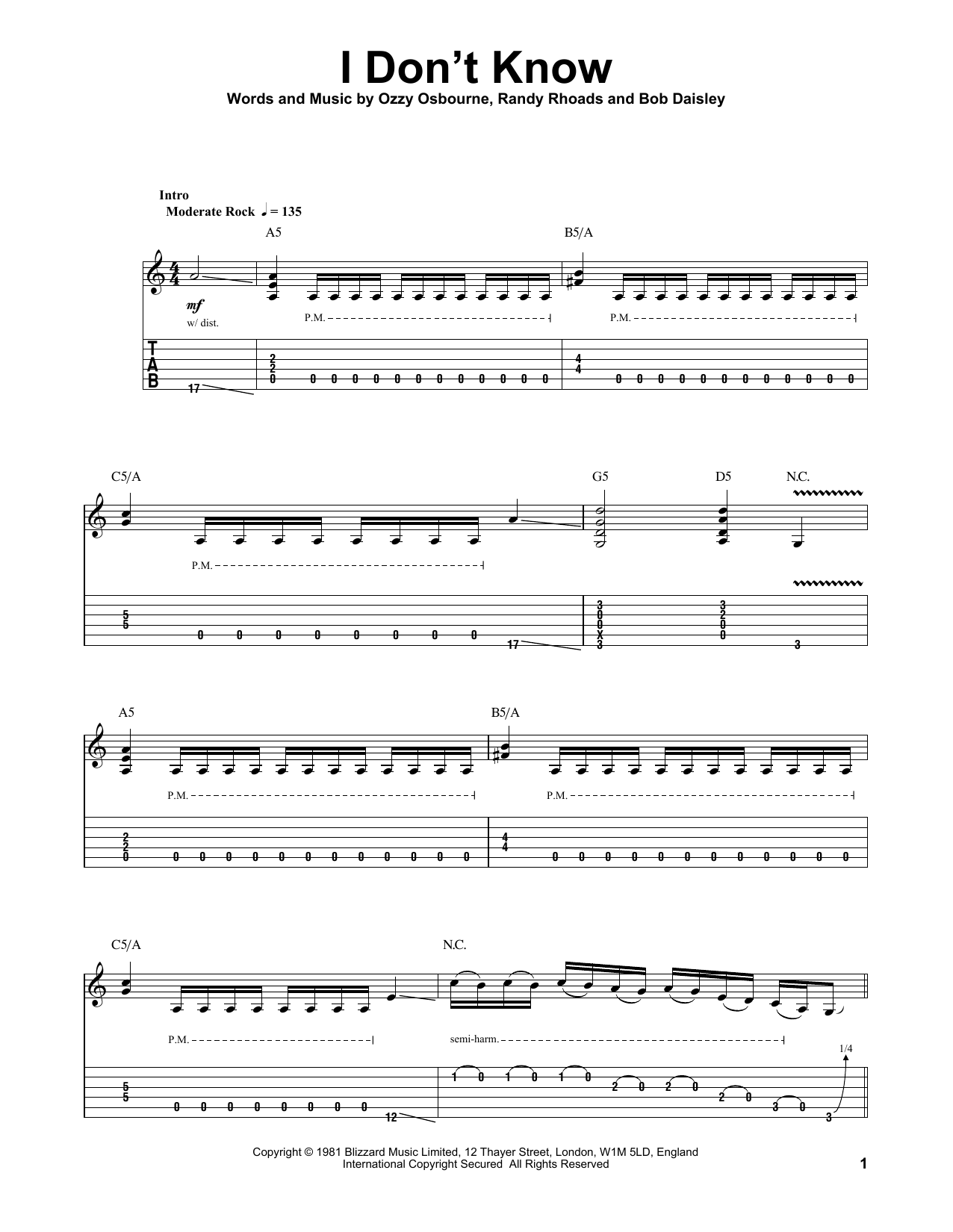 Produktgalerie: Seite 1 von 1 I Don't Know, Ozzy Osbourne, Gitarre