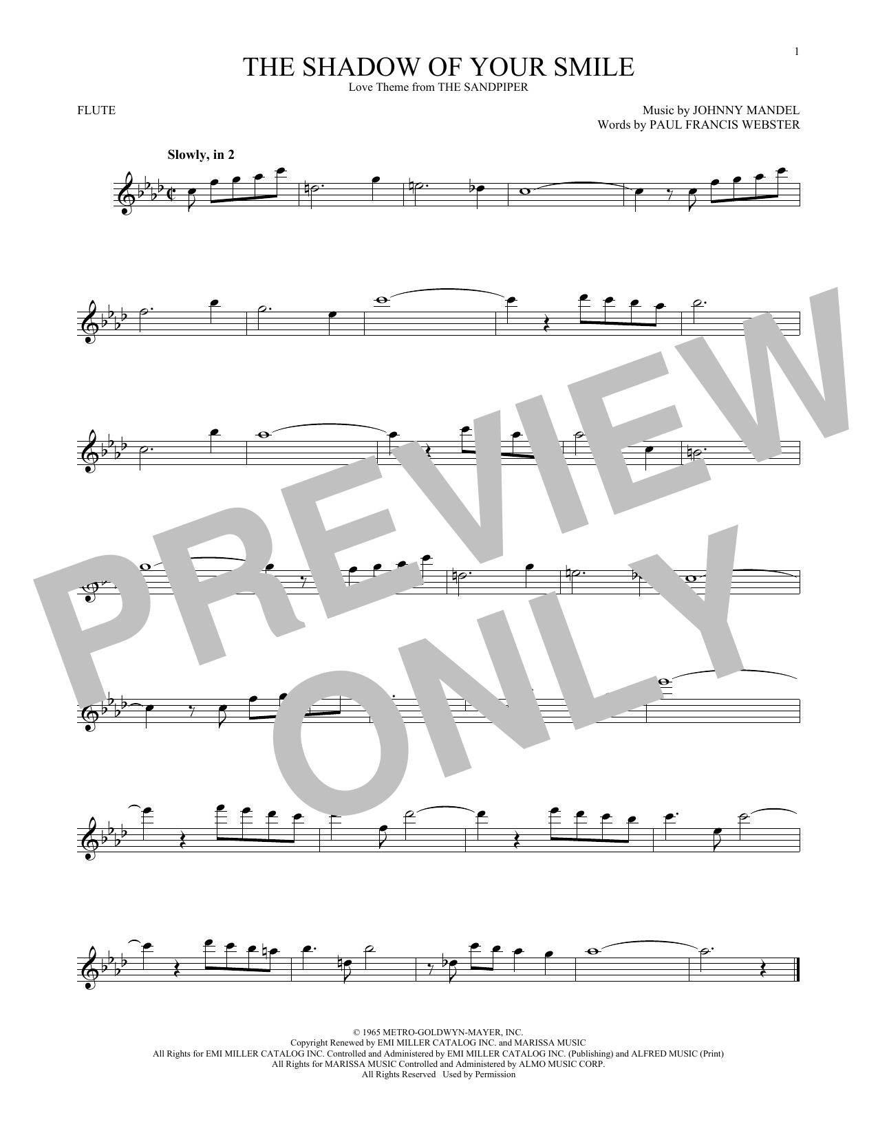 Product gallery: Page 1 of 1 The Shadow Of Your Smile, Johnny Mandel