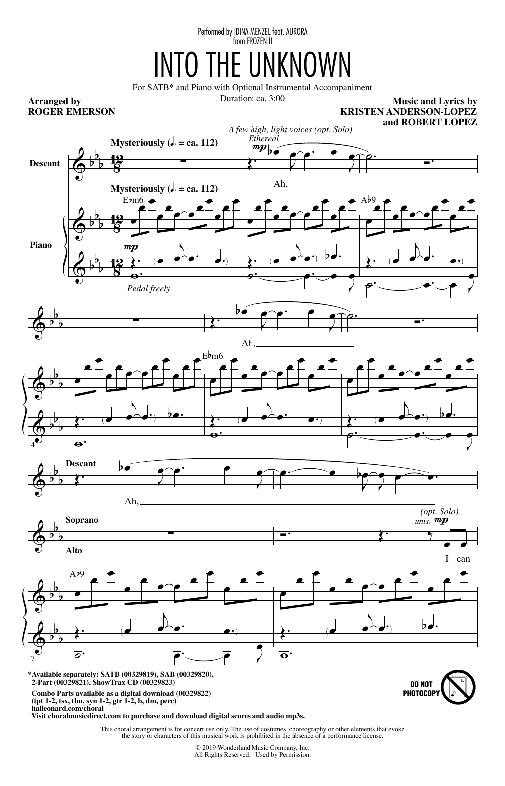 Product picture to: Into The Unknown (from Disney's Frozen 2) (arr. Roger Emerson)