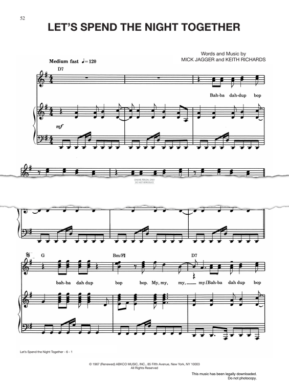 Produktgalerie: Seite 1 von 1 Let's Spend The Night Together, The Rolling Stones, Gesang, Gitarre, Klavier