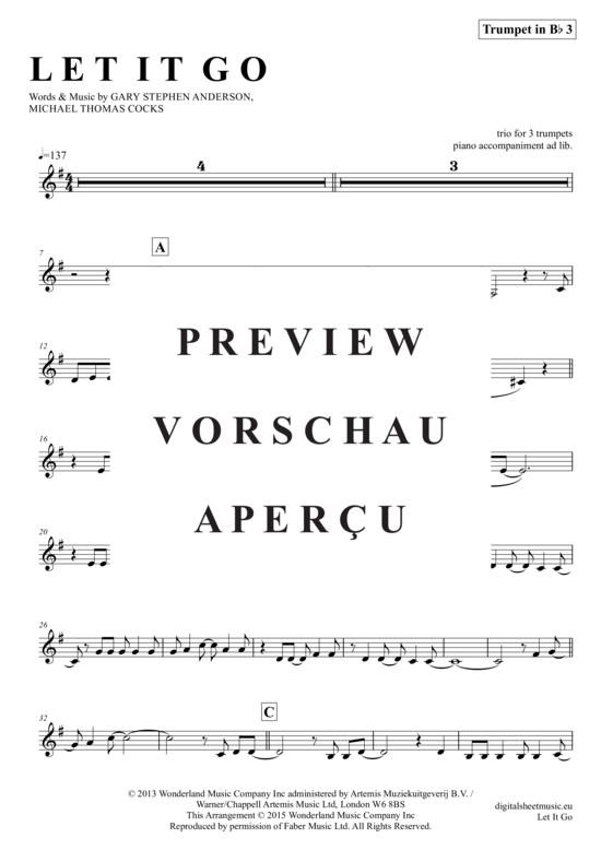 Produktgalerie: Seite 15 von 21 Let it go , Menzel, Idina, (Trompeten Trio + Klavier)