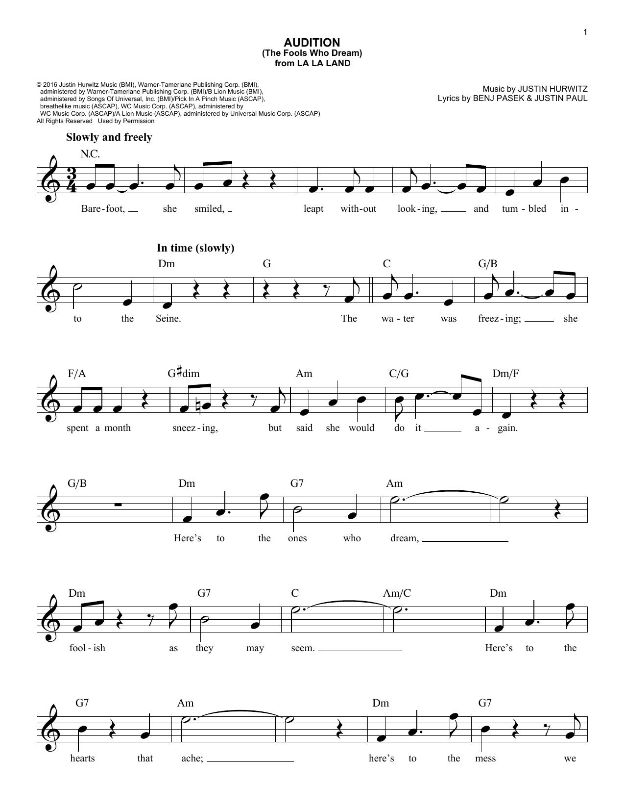 Product picture to: Audition (The Fools Who Dream) (from La La Land)