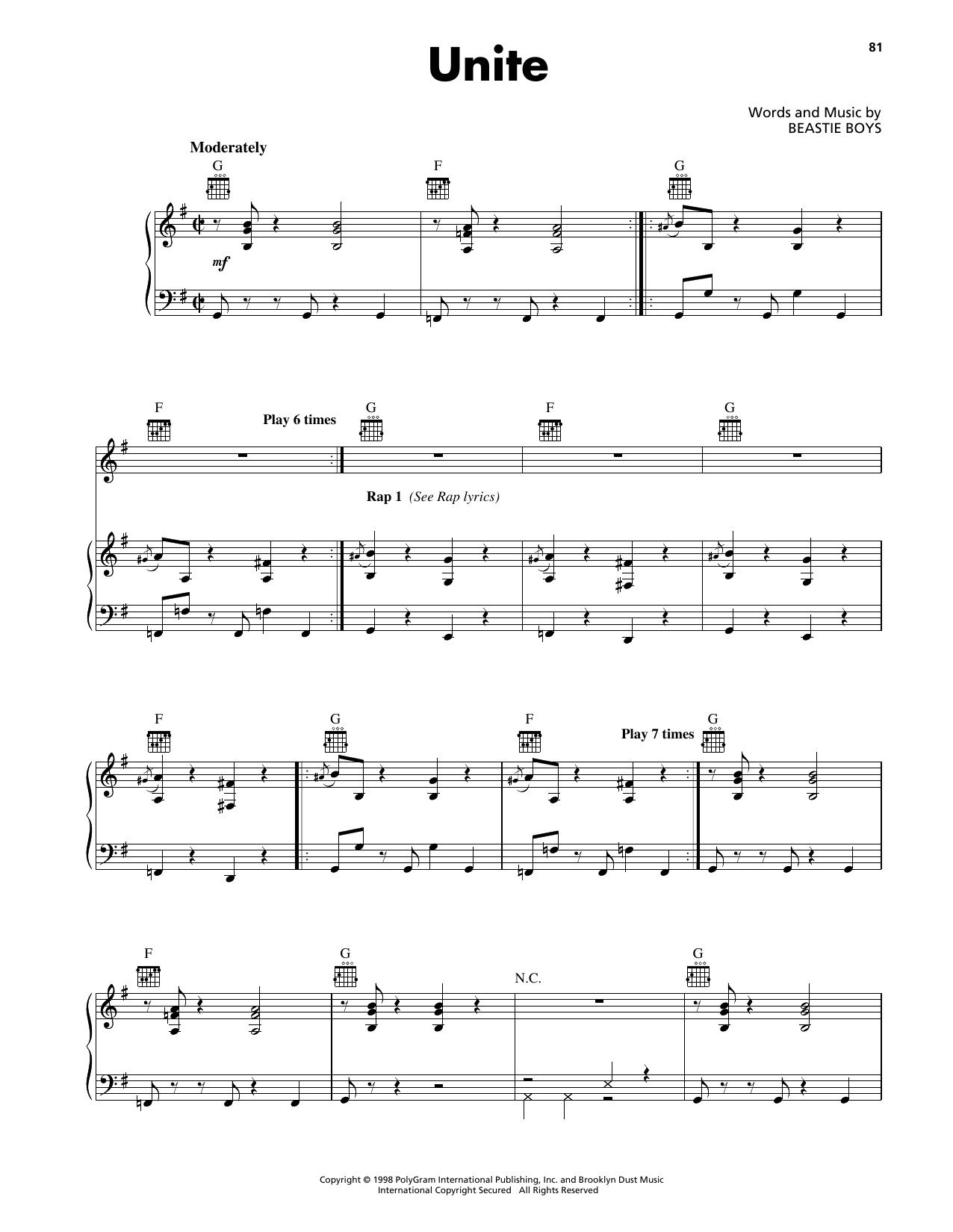 Produktgalerie: Seite 1 von 1 Unite, Beastie Boys, Gesang, Gitarre, Klavier