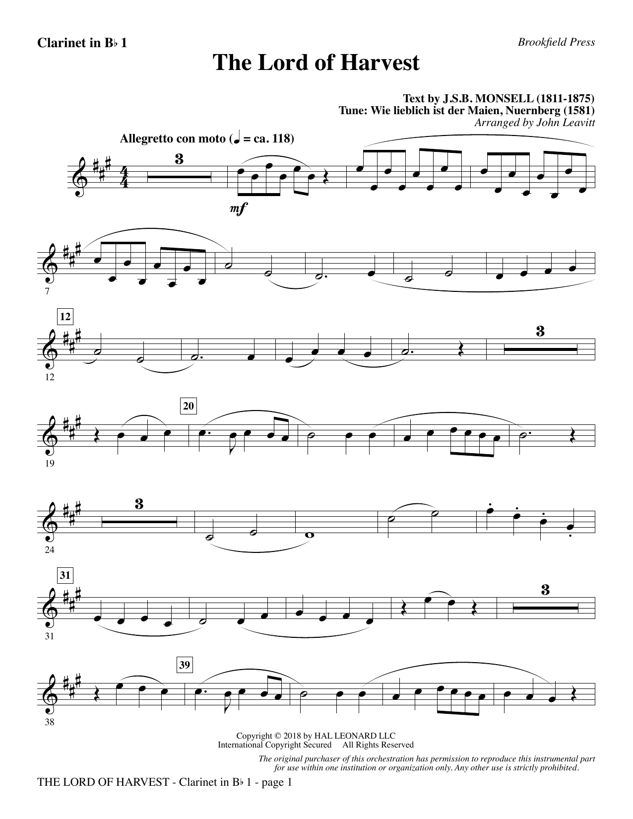 Produktbild zu: The Lord of Harvest - Bb Clarinet 1