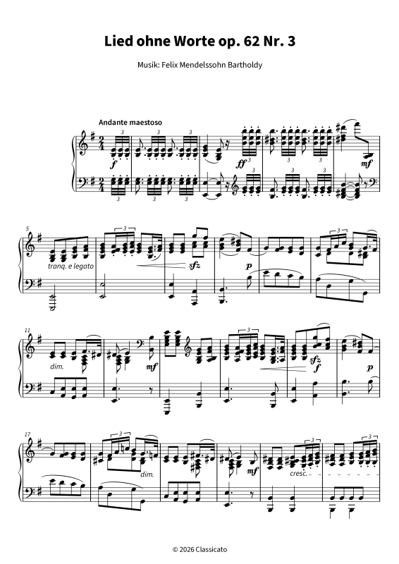Product picture to: Lied ohne Worte op. 62 Nr. 3Felix Mendelssohn Bartholdy