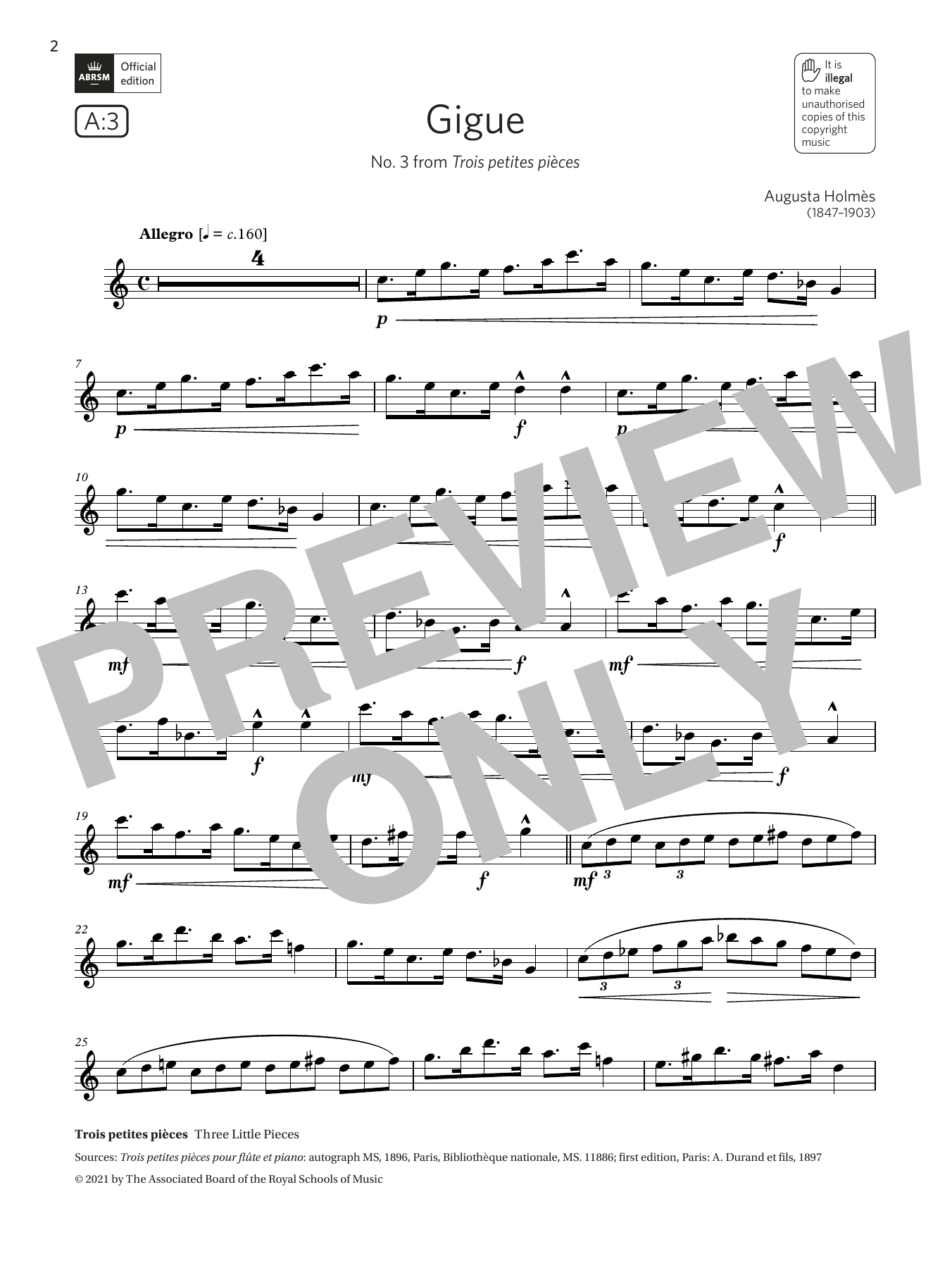 Product gallery: Page 1 of 1 Gigue (No. 3 from Trois petites pièces) (Grade 5 List A3 from the ABRSM Flute syllabus from 2022), Augusta Holmès