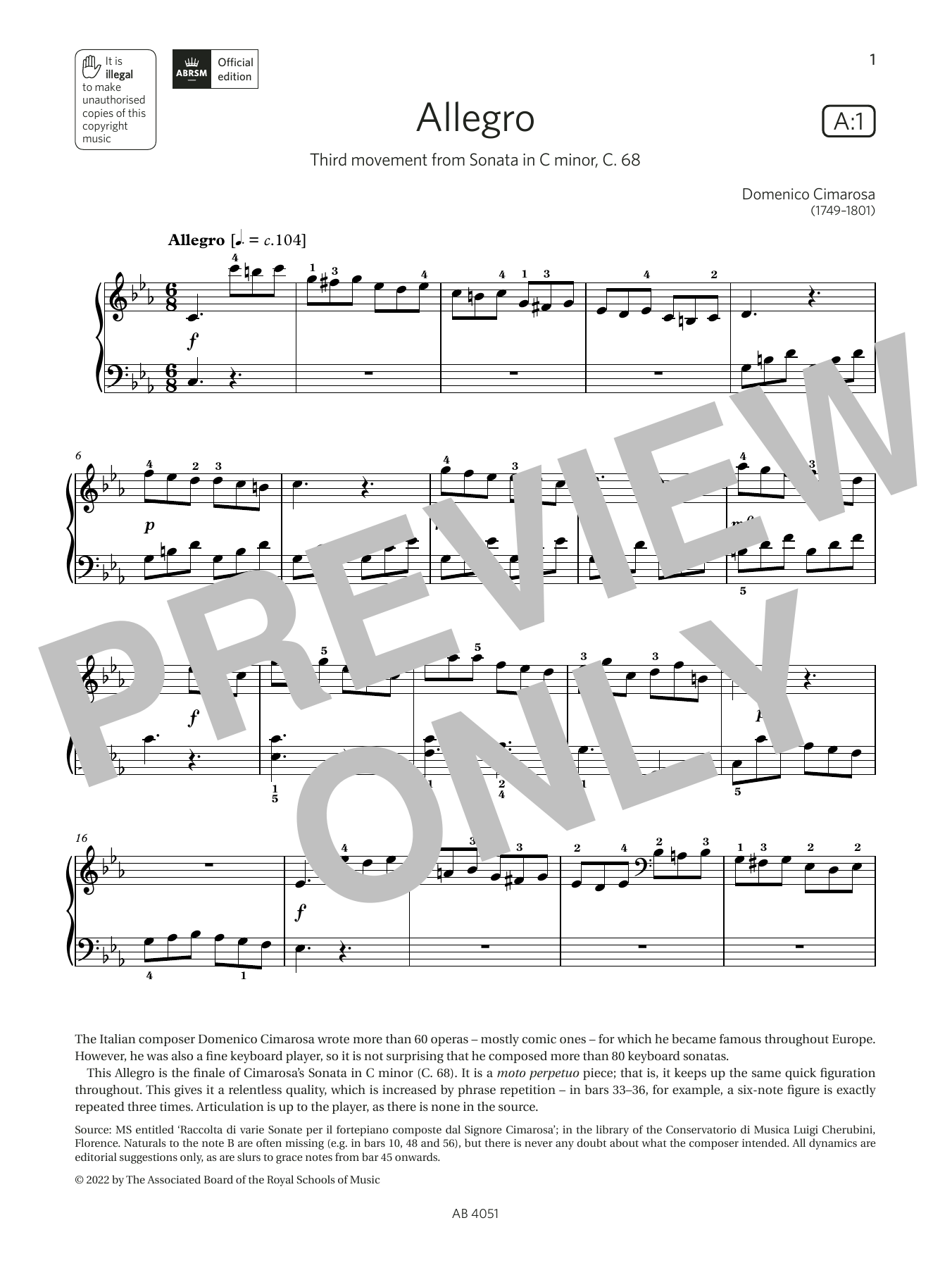 Produktbild zu: Allegro (Grade 5, list A1, from the ABRSM Piano Syllabus 2023 & 2024)