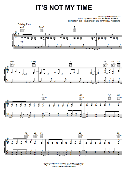 Produktgalerie: Seite 1 von 1 It's Not My Time, 3 Doors Down, Gesang, Gitarre, Klavier