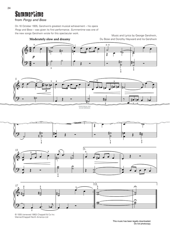 Produktgalerie: Seite 1 von 1 Summertime (from PORGY AND BESS®), George Gershwin, Klavier