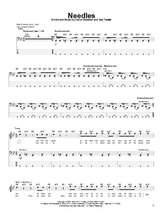 Produktgalerie: Seite 1 von 1 Needles, System Of A Down, E-Bass