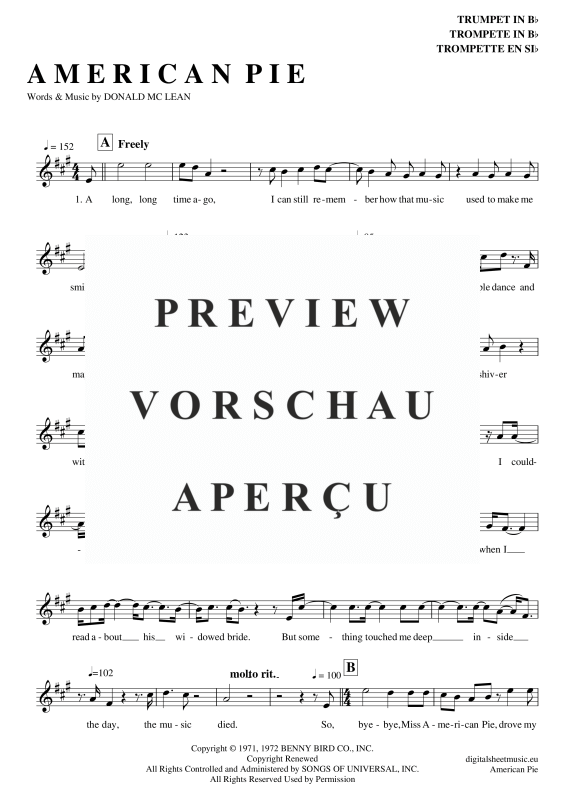 Product gallery: Page 2 of 8 American Pie , Mc Lean, Don, Trumpet in B-flat