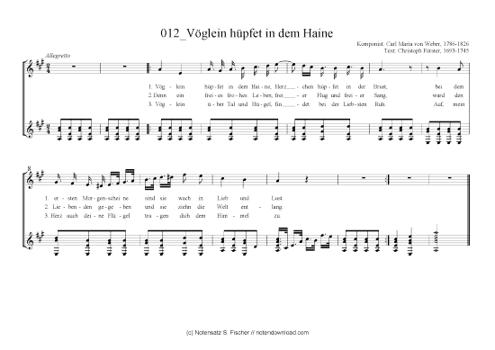 Product picture to: Vöglein hüpfet in dem Haine Carl Maria von Weber, 1786-1826 / Christoph Förster, 1693-1745
