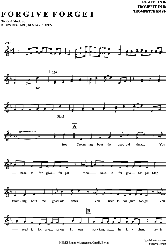 Produktgalerie: Seite 1 von 4 Forgive Forget , Caligola, Trompete in B