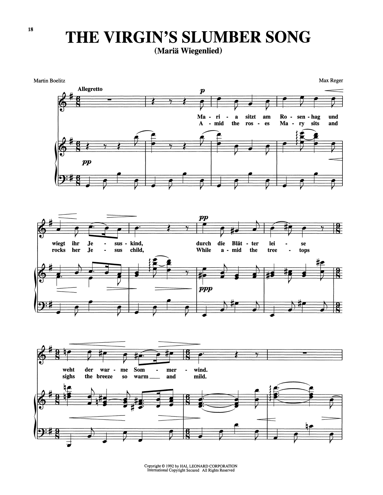 Produktgalerie: Seite 1 von 1 Maria Wiegenlied (The Virgin's Slumber Song), Max Reger, Gesang, Klavier