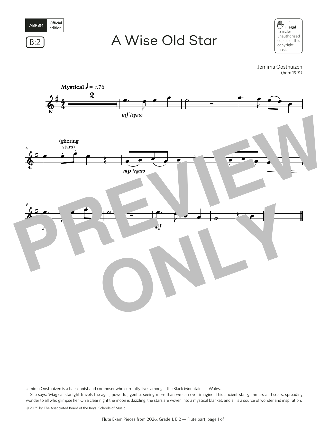 Product gallery: Page 1 of 1 A Wise Old Star (Grade 1, list B2, from the ABRSM Flute Syllabus from 2026), Jemima Oosthuizen