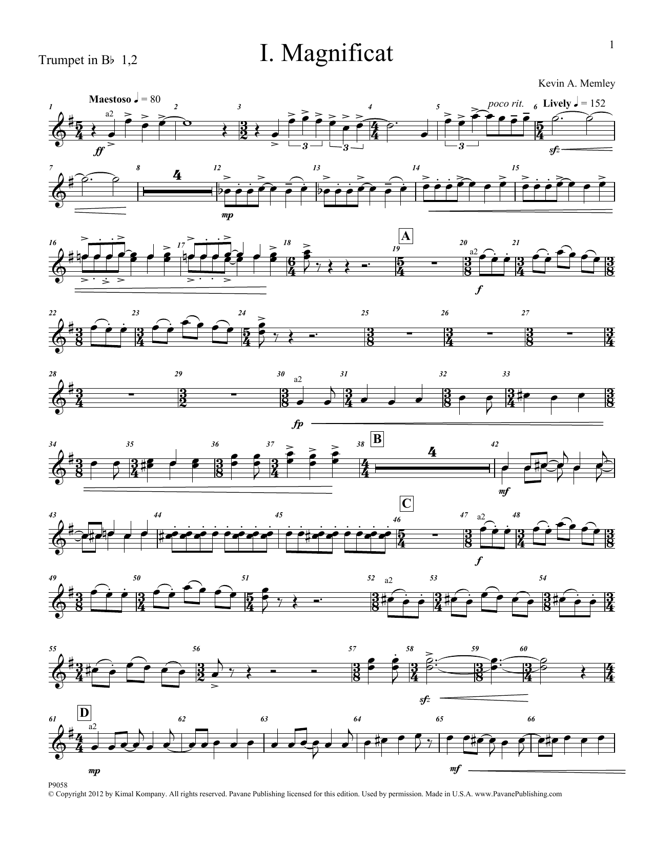 Produktgalerie: Seite 1 von 1 Magnificat (Brass and Percussion) (Parts) - Bb Trumpet 1,2, Kevin Memley, Chor