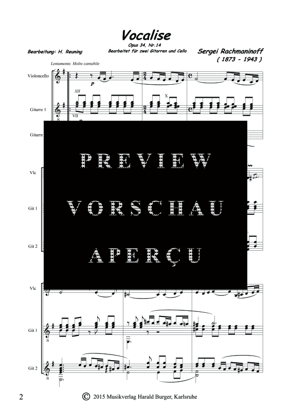 gallery: Vocalise Opus 34 Nr. 14, , Trio für 2Gitarren & Violoncello