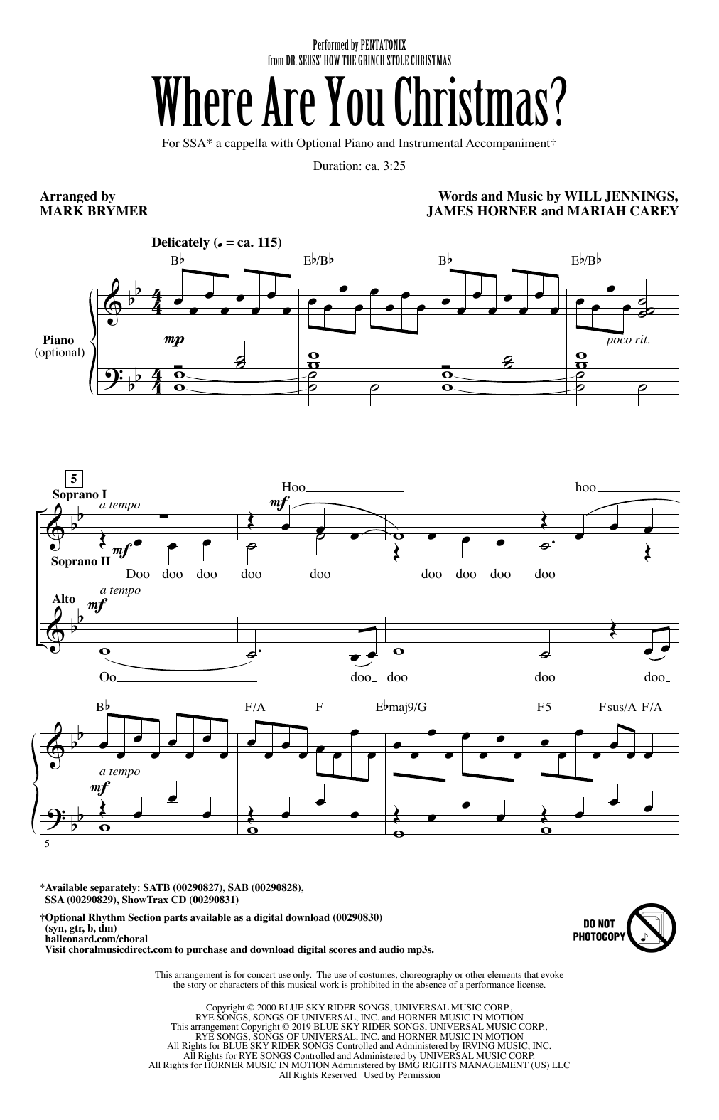 Produktgalerie: Seite 1 von 1 Where Are You Christmas? (from How The Grinch Stole Christmas) (arr. Mark Brymer), Pentatonix, Chor