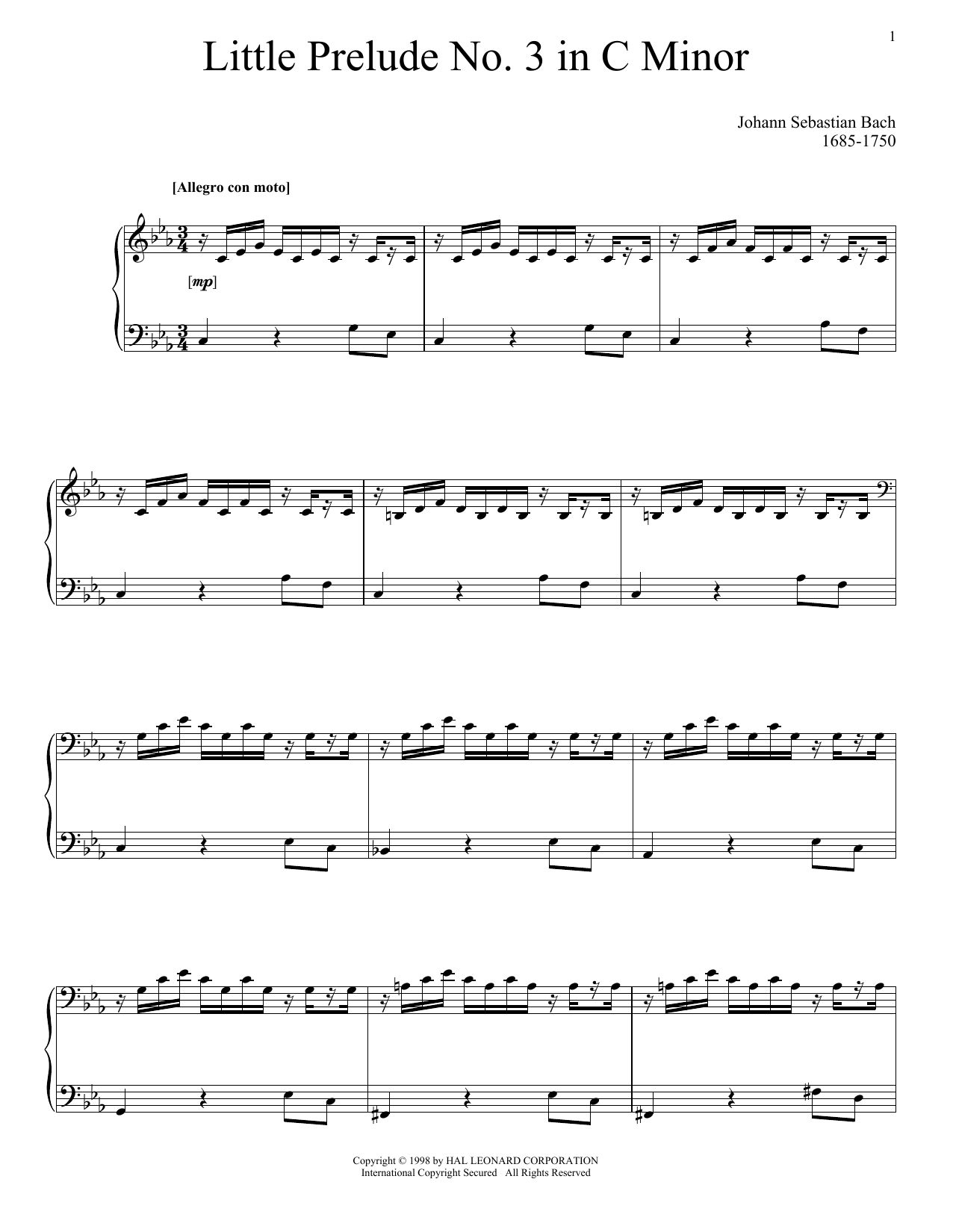 Produktgalerie: Seite 1 von 1 Little Prelude No. 3 in C Minor, Johann Sebastian Bach, Klavier