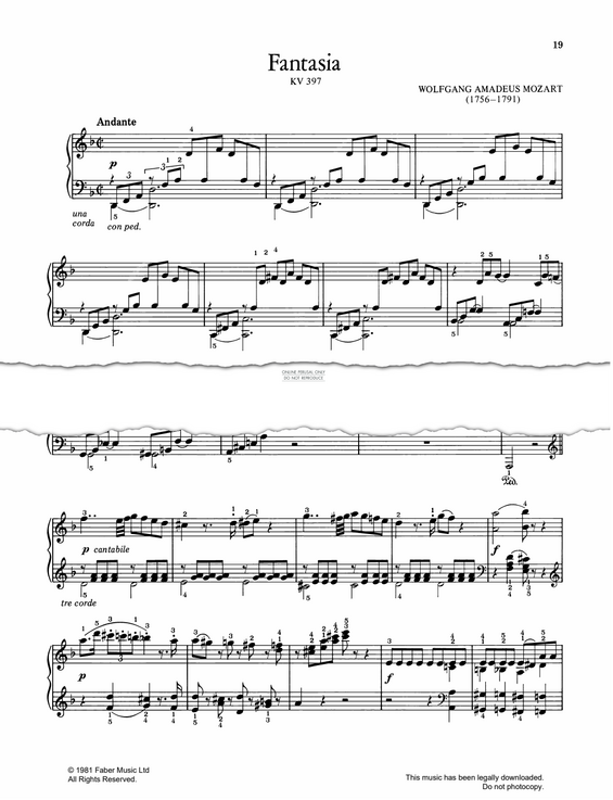 Product gallery: Page 1 of 1 Fantasia in D Minor K.397, Wolfgang Amadeus Mozart