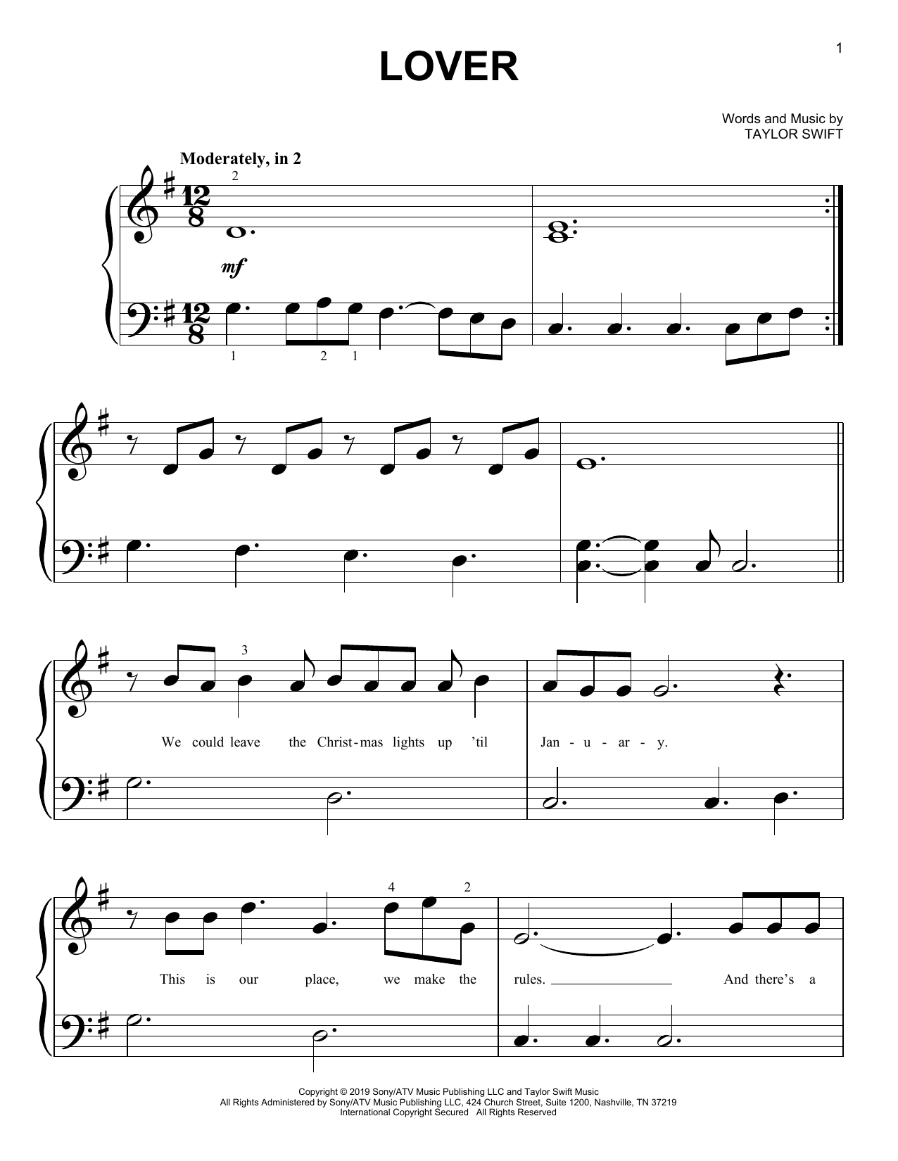 Produktgalerie: Seite 1 von 1 Lover, Taylor Swift, Klavier