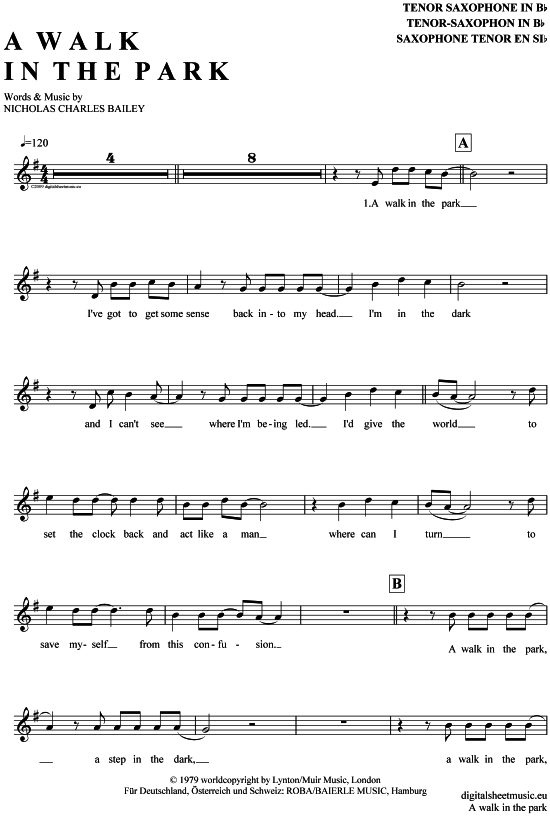 Product gallery: Page 1 of 4 A walk in the park , Nick Straker Band, Tenor Saxophone