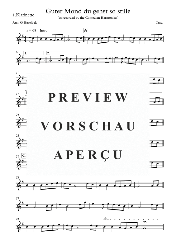 Produktgalerie: Seite 5 von 8 Guter Mond du gehst so stille, , Klarinettenquartett