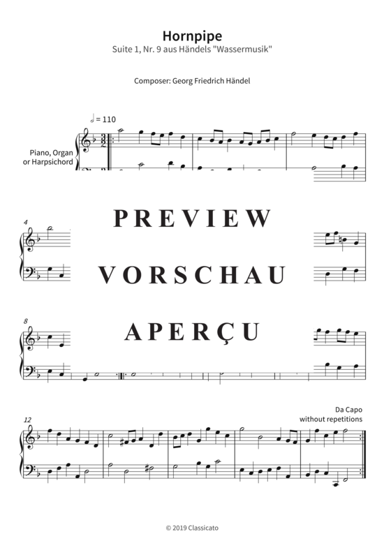 gallery: Hornpipe - Suite 1, Nr. 9 aus Händels Wassermusik , , (Klavier Solo)