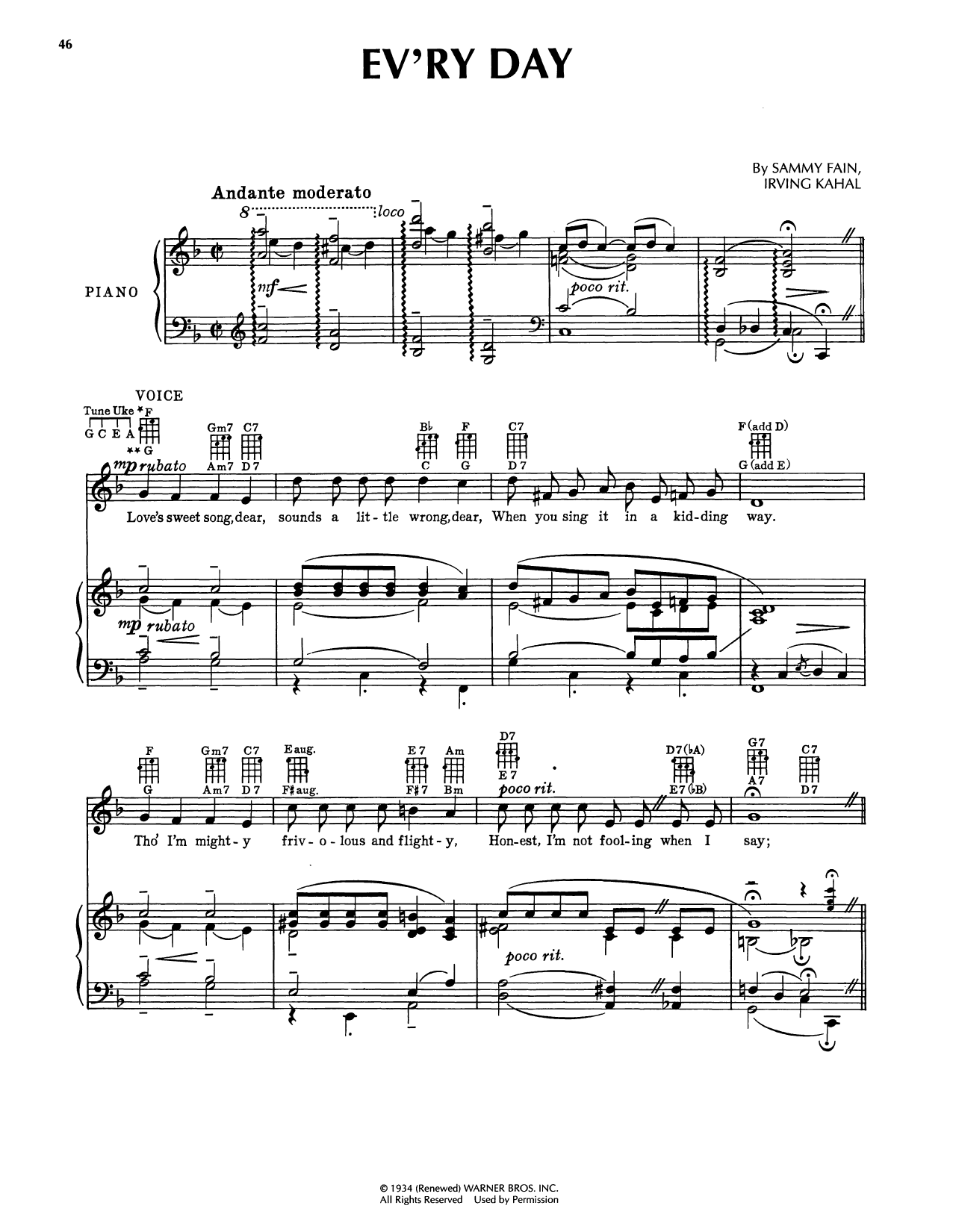 Produktgalerie: Seite 1 von 1 Ev'ry Day (from Sweet Music), Sammy Fain, Gesang, Gitarre, Klavier