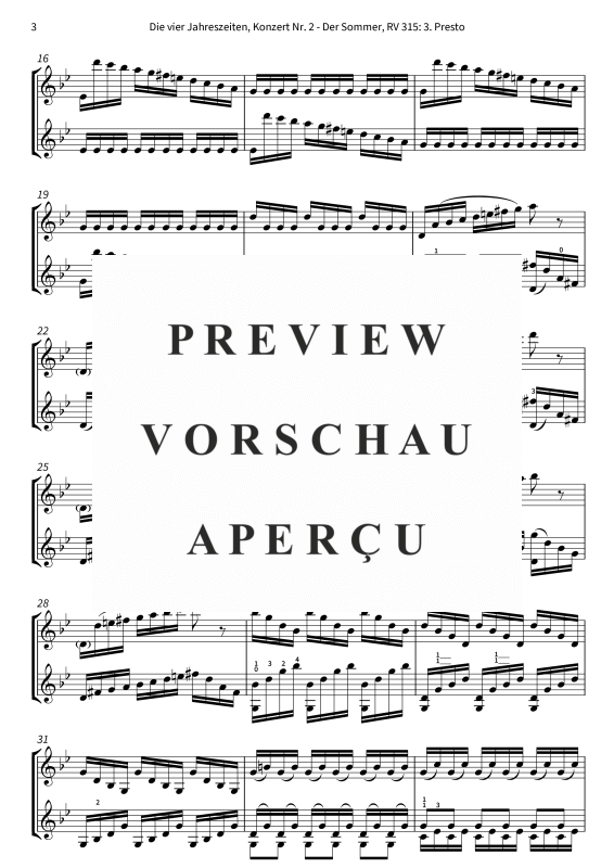 Produktgalerie: Seite 5 von 10 Die vier Jahreszeiten, Konzert Nr. 2 - Der Sommer - 3. Presto, The Twiolins, (Duett 2x Violine)